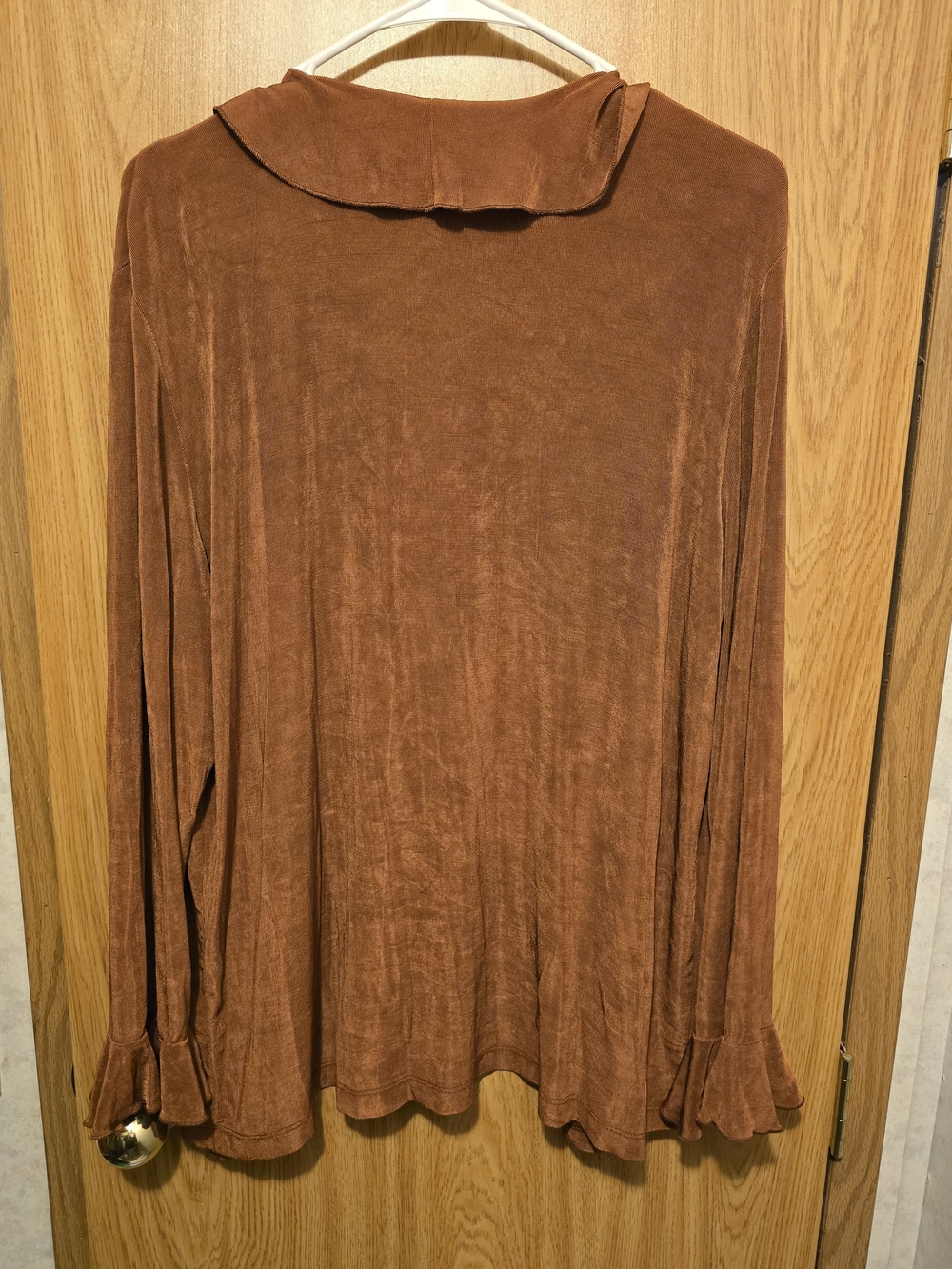 Rust Brown Ruffle Front Lightweight Cardigan - Picture 4 of 5